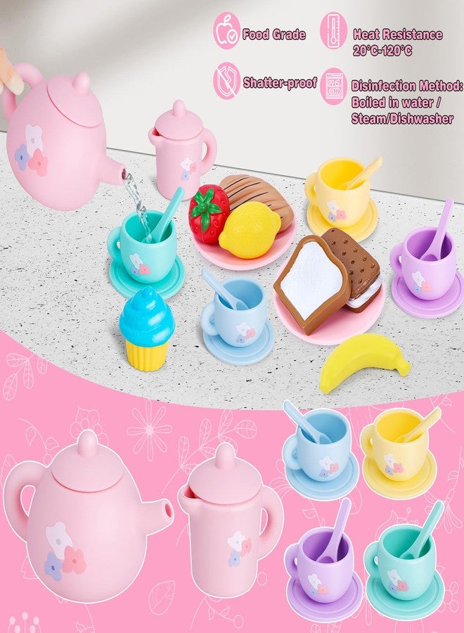 PRE-WORLD Silicone Tea Party Set for Little Girls,PRE-WORLD 27PCS Toys Toddler Tea Set with Play Food Dessert Cookies,Doughnut,Cake,Carrying Bag,Kids Kitchen Pretend Role Gifts for Girls Boys Age 3 4 5 6 - Image 4